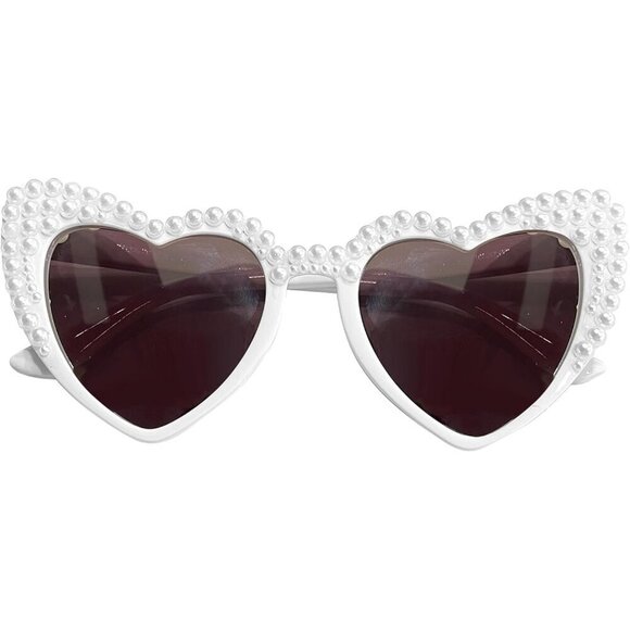 ❤️Women White Bride  Sunglasses,Pearl Heart for Bride,Bridal Shower Accessory - Picture 1 of 7